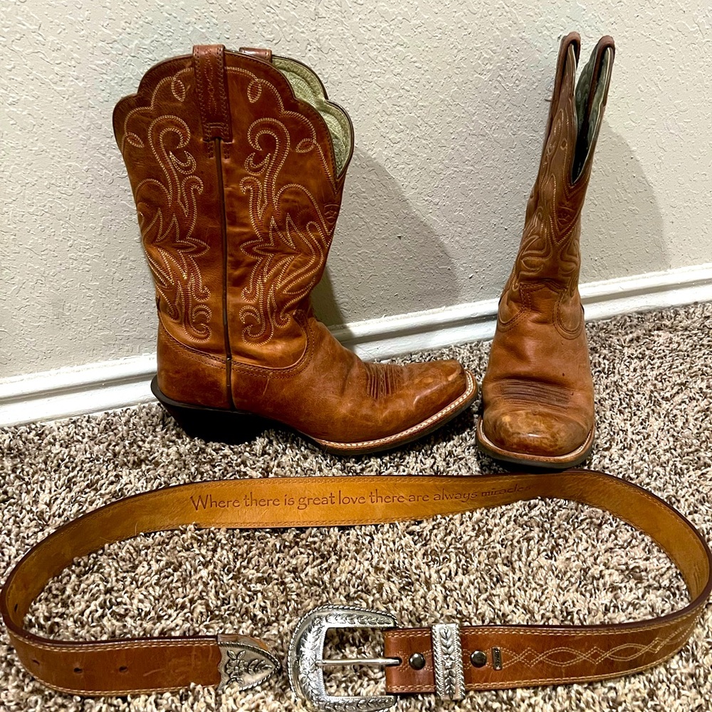 Women's Ariat 10001056 Legend Square Toe Russet Rebel and matching belt